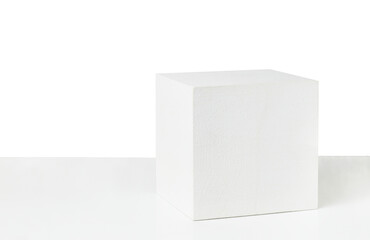 White painted wooden cube on table isolated on white or transparent background