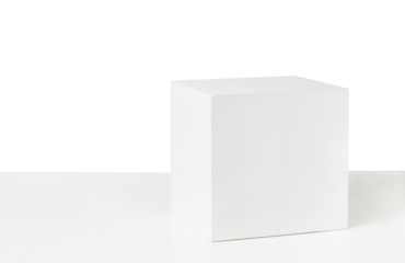 White painted wooden cube on table isolated on white or transparent background