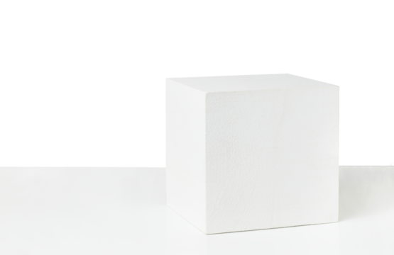 White painted wooden cube on table isolated on white or transparent background - Powered by Adobe