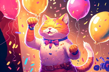 Naklejka premium Happy party funny cat or celebration concept.