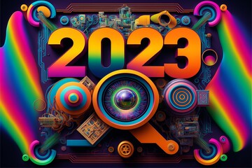 Neujahr 2023 Feier künstlerische Zeichnung AI generativ