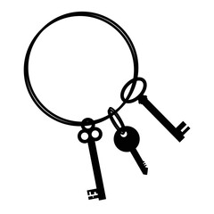 Set of old vintage keys on a bunch. Symbol of security and privacy. Design element to indicate the entry of a complex password into the system. Storekeeper's tool. Protection of private property.