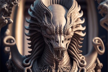 Drachen ähnliches Monster Alien Nahaufnahme Poster AI generativ