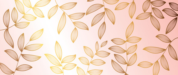 Luxury floral golden line art wallpaper. Elegant botanical golden leaf branch vine pattern background. Design illustration for decorative, card, home decor, website, packaging, print, cover, banner. © TWINS DESIGN STUDIO
