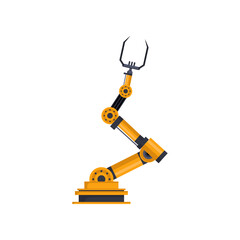 Robot arm or hand for automation industry on white background. Robotic equipment for factory vector illustration. Technology, machinery, engineering concept