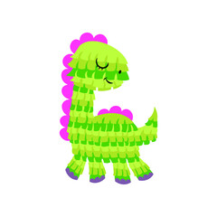 Cute pinata dinosaur cartoon character vector illustration. Mexican toy of animal shape for birthdays, parties or carnivals isolated on white background. Celebration, holiday concept