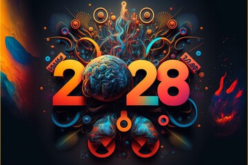 Neujahr 2028 psychedelische Zeichnung AI generativ
