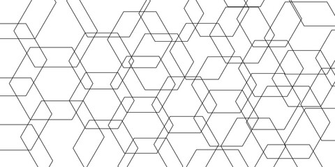 Abstract white background with hexagons black lines. Modern and geometric pattern with Design print for illustration, texture, textile, wallpaper, background and diagonal black background .	
