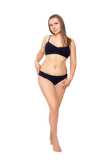 Fototapeta premium Confident smiling woman posing in black underwear.