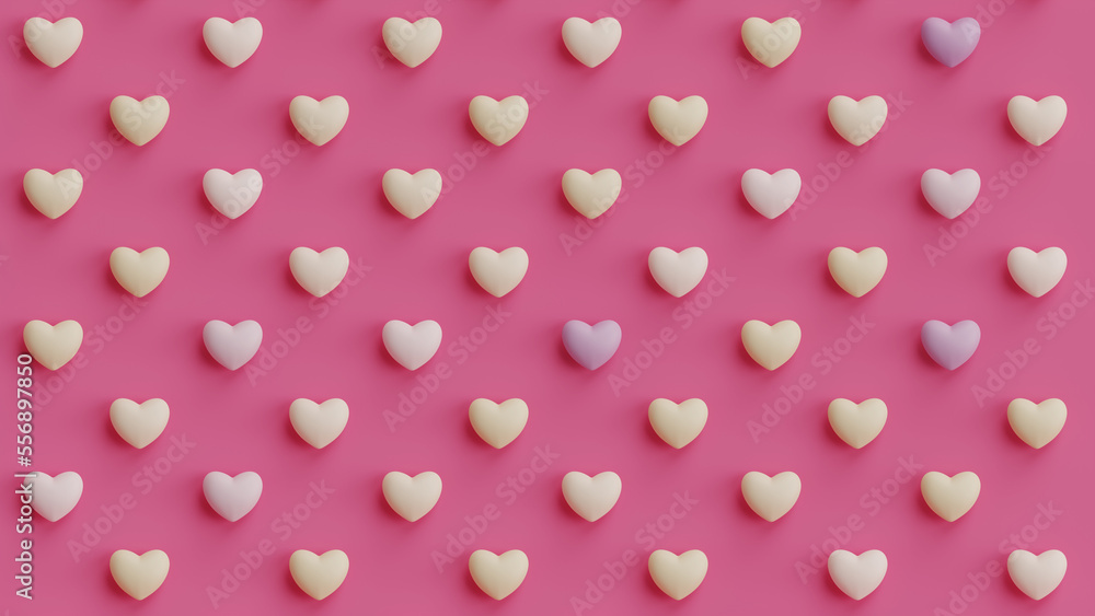 Poster pastel tone color 3d heart shape pattern, 3d rendering