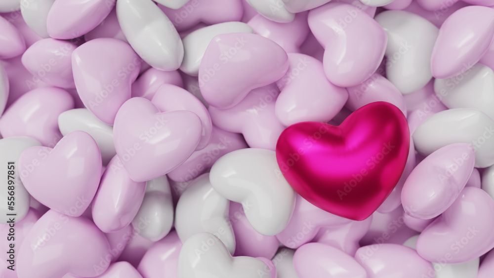 Poster red color heart shape close up, 3d rendering