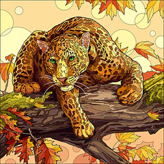illustration of a leopard on tree