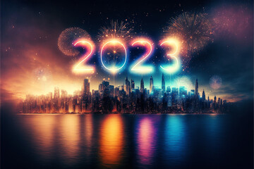 Fototapeta premium all, gestirn, nacht, licht, jahre, neu, urlaub, neujahr, weihnachten, 2023, feuerwerk, feuer, licht, nacht, feier, stadt, himmel, abbildung, explosion, bunt, bauwerk