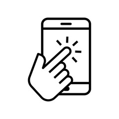 Hand touch on smartphone. phone display silhouette. vector flat illustration. smartphone screen with hand. touch