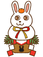 Japanese New Year Illustration, Rabbit Kagami-mochi.