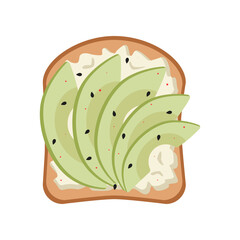 Slice of bread with avocado and feta cheese. Sandwich with different ingredients vector illustration. Food, healthy lifestyle concept