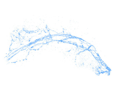 Blue water splashes isolated on transparent background. Royalty high-quality free stock PNG image of overlays realistic Clear water splash, Hydro explosion, aqua dynamic motion element spray droplets