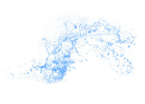 Blue water splash isolated on transparent background. Royalty high-quality free stock PNG image of overlays realistic Clear water splash, Hydro explosion, aqua dynamic motion element spray droplets