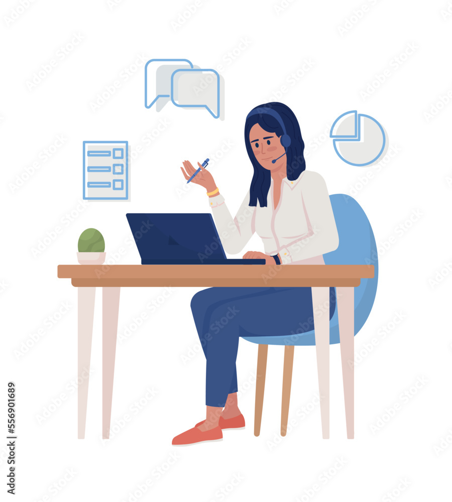 Aufkleber female computer worker semi flat color vector character. editable figure. full body person on white.