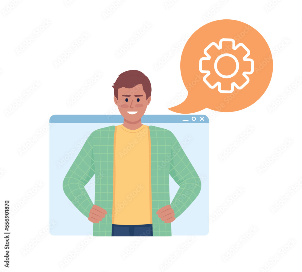 Poster digital service specialist flat concept vector illustration. help with set up. editable 2d cartoon c