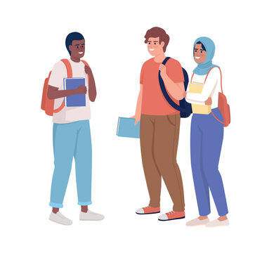 Happy student communities semi flat color vector characters. Editable figures. Full body people on white. University friends simple cartoon style illustration for web graphic design and animation