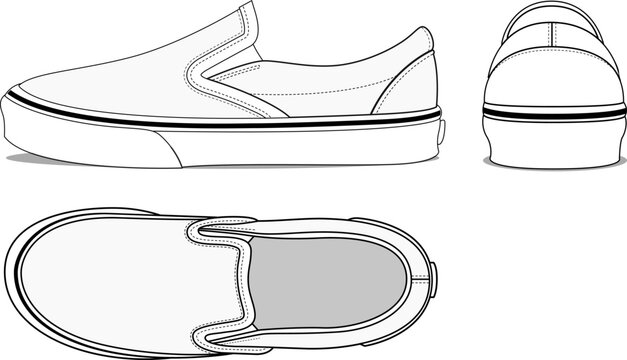 Classic Skate Slip-On Vector Design Technical Sketch Template 