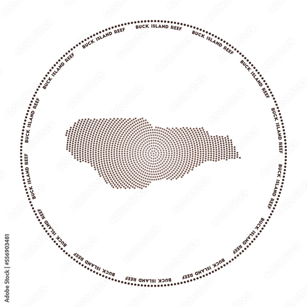 Poster buck island reef round logo. digital style shape of buck island reef in a dotted circle with the isl