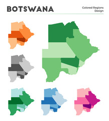 Botswana map collection. Borders of Botswana for your infographic. Colored country regions. Vector illustration.
