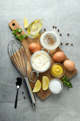 Concept of sauce, mayonnaise sauce, top view