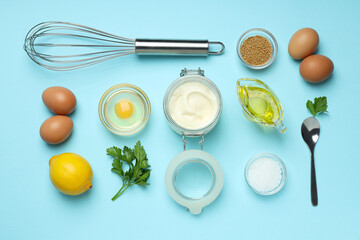 Concept of sauce, mayonnaise sauce, top view