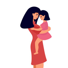 Portrait of young daughter and mother Illustrated in flat design  