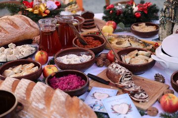 Christmas food on the table decorating with Christmas tree