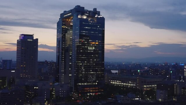 Umeda Sky Building and Sunset over Osaka Skyline in the Early Evening, Japan