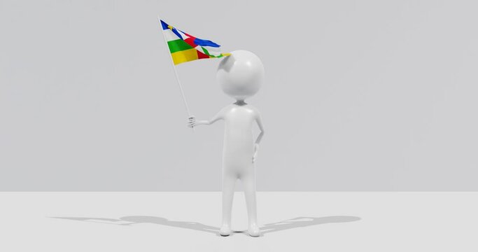 Flag of the Central African Republic. 3D Character holding and waving flag 4K UHD 60FPS