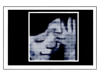 3Dエコー写真風のイラスト　手を上げている胎児