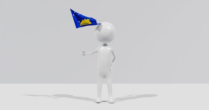 Flag of Tokelau. 3D Character holding and waving flag 4K UHD 60FPS