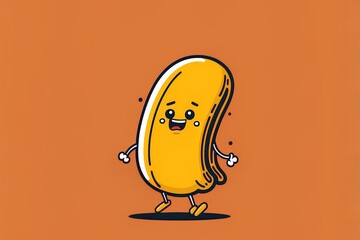 Funny, endearing character of a mustard sausage. Icon of a hand drawn, cute cartoon figure. Concept of a mustard sausage mascot for use in fast food symbols, menus, brochures, and posters. Generative