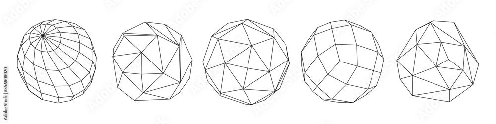 Poster set of spheres from a wireframe mesh. collection of spheres for use in hud design. network line conc