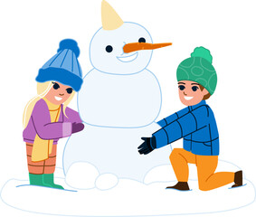 snowman kid vector. winter snow, christmas happy, cute fun, hat holiday, child cold, outdoor season, scarf snowman kid character. people flat cartoon illustration