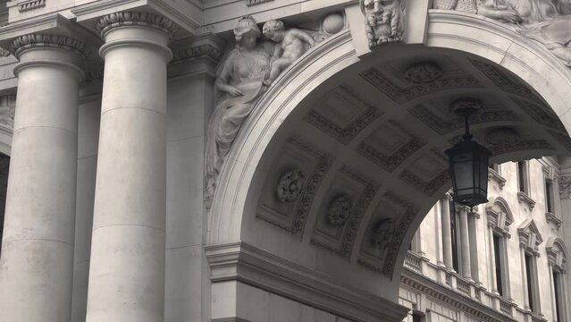 Central London facades exterior architecture, Cabinet office government building, 4k cinematic, United Kingdom