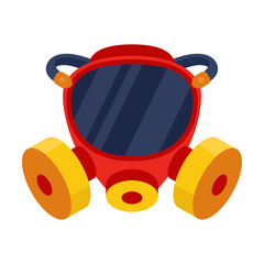 Red gas mask cartoon illustration. Respirator for breathing protection or poison mask on white background. Protection from smoke or chemicals. Healthcare, defense concept