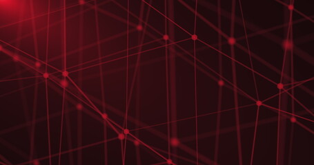 A movable red network with a large cell. Red dots connected by red lines under the side lighting. 3D render.