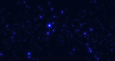 Fototapeta premium Luminous blue particles moving in space on a blue background. An abstract star cluster, deep space. Bokeh. 3D render.