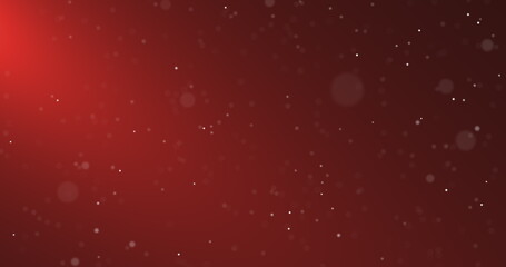 Slowly moving particles in red light. Falling snow in the light of a lantern. Particles from bokeh. 3D render.