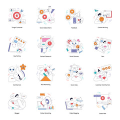 Set of Social Platform Flat Illustrations 

