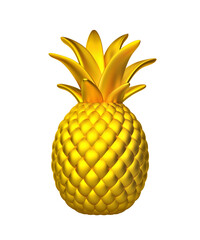 Golden pineapple isolated on white. Clipping path included