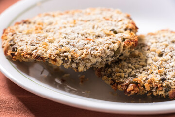 Vegetarian patty, mong beans and bread crumbs, air fried. Healthy choices. Vegan recipe. Plant-based diet. Health and wellness living.