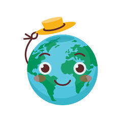 Planet Earth. It greeting by taking off her hat. Vector graphic.	