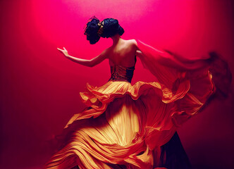 Young woman dancing flamenco  ,not a real person, made with Generative AI - obrazy, fototapety, plakaty