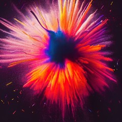 Explosion of rainbow color dust on black background ,made with Generative AI
